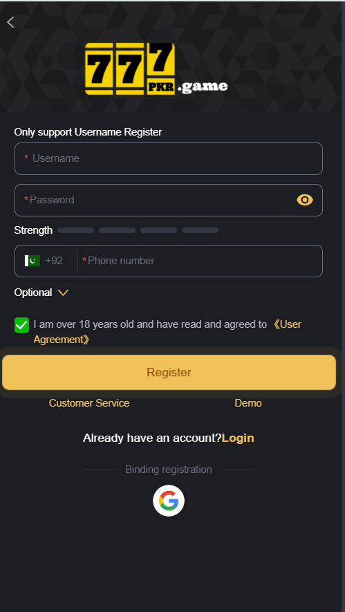 777 PKR Game register