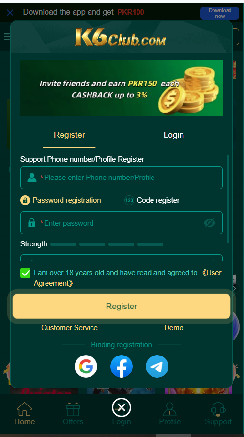 K6 Club Game register