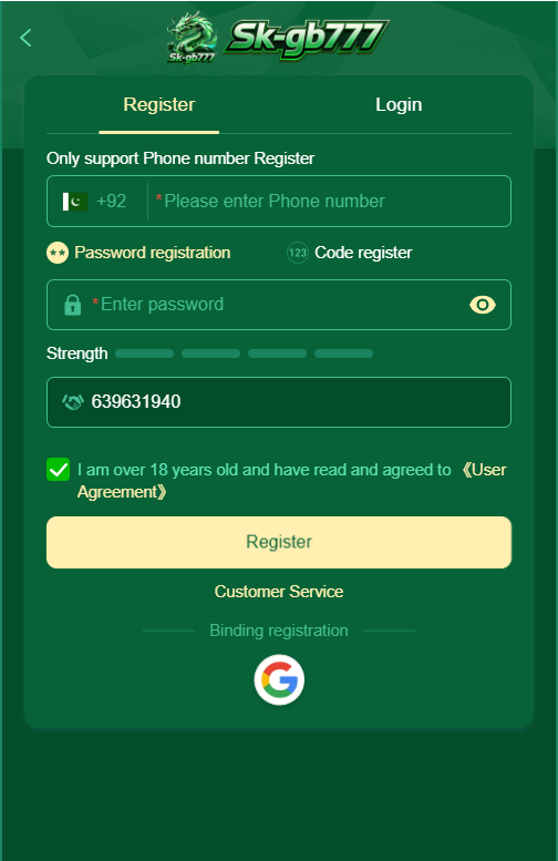 SKGB777 Game register