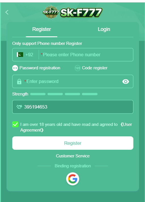 SK F777 Game register