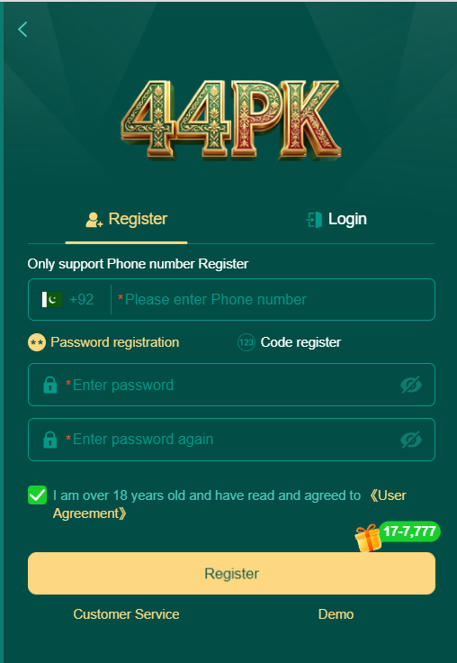 44PK Game register